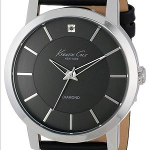 KENNETH COLE BLACK LEATHER STAINLESS STEEL WATCH!
